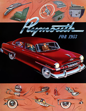 The cover of the 1953 Plymouth sales folder Cranberry red Cranbrook sedan 
